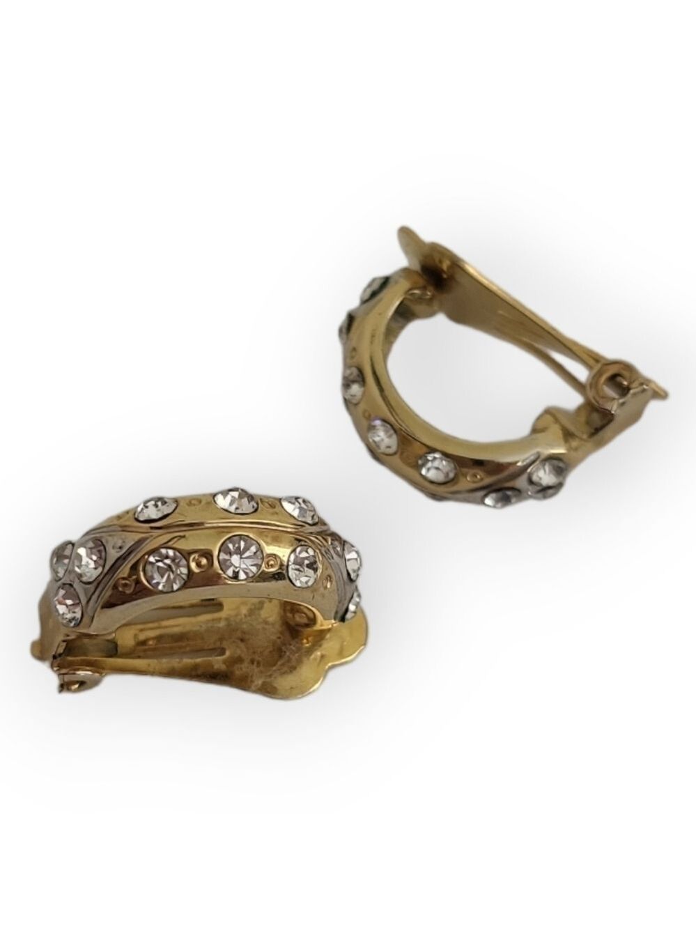 Goldtone Rhinestone Embellished Halfmoon Clip On Earrings